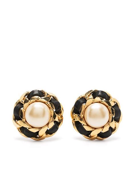 chanel logo pearl earrings|pre owned chanel earrings.